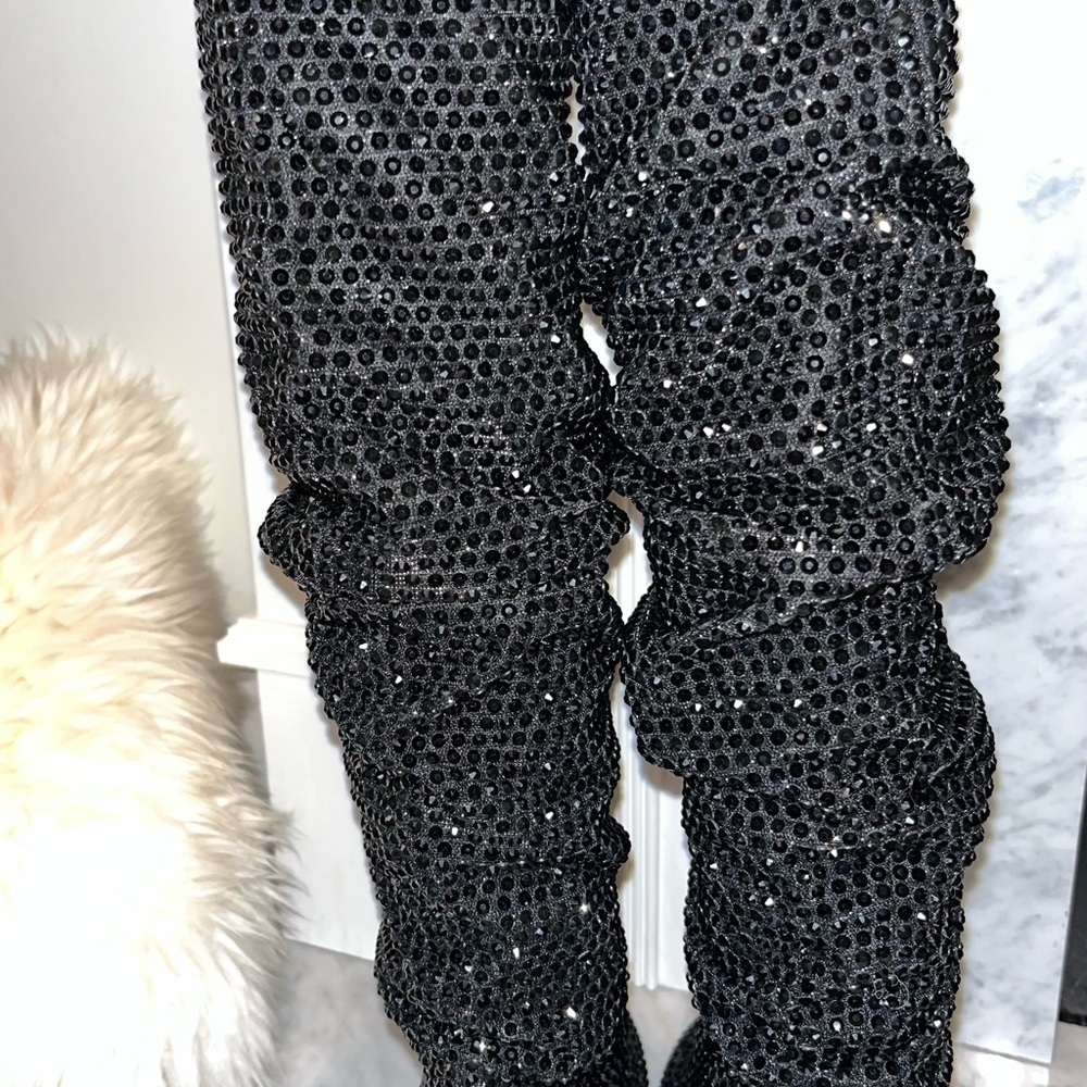 new! INC International Concepts Metallic Black Rhinestone Gerii Boots - Picture 5 of 16
